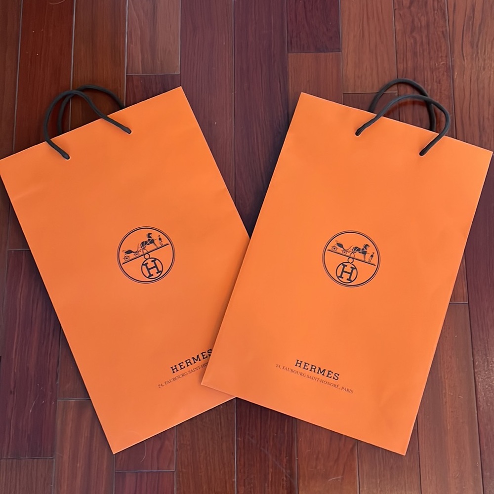 Hermés Orange Paper Shopper Bags